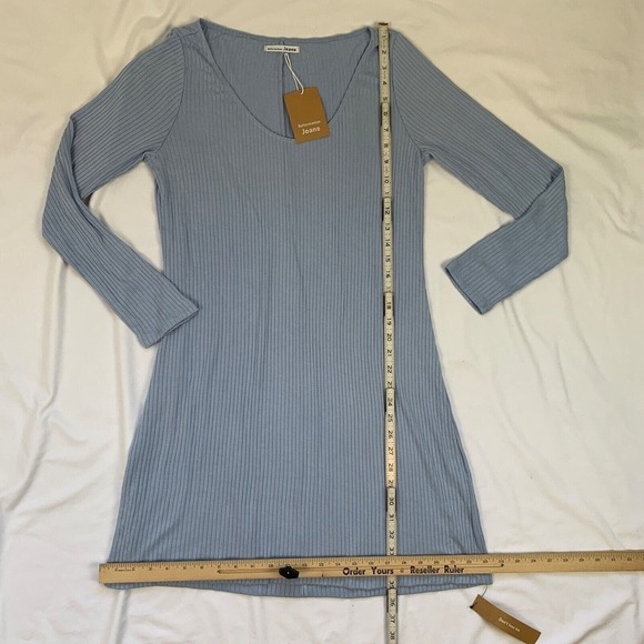Reformation Rosario Ribbed Knit Mini Dress XL Sky Blue Long Sleeve Stretch - Picture 7 of 11